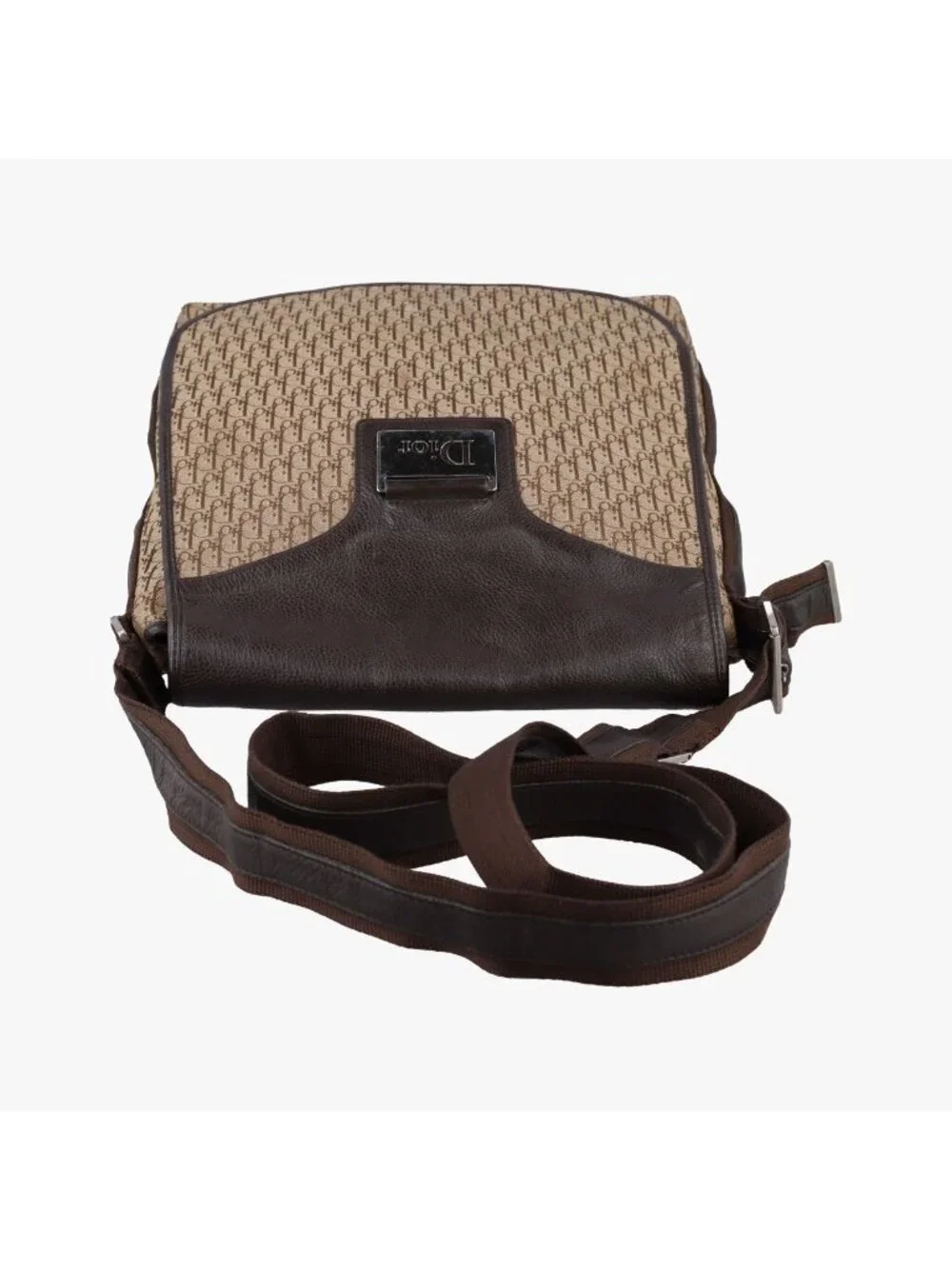 Dior Street Chic Messenger Brown Beige Jacquard Canvas Calf Leather